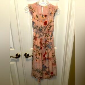 Monteau pink floral faux-wrap maxi dress size M